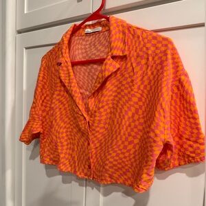 Pull & Bear size small Vibrant Orange and Pink Women's Crop Top